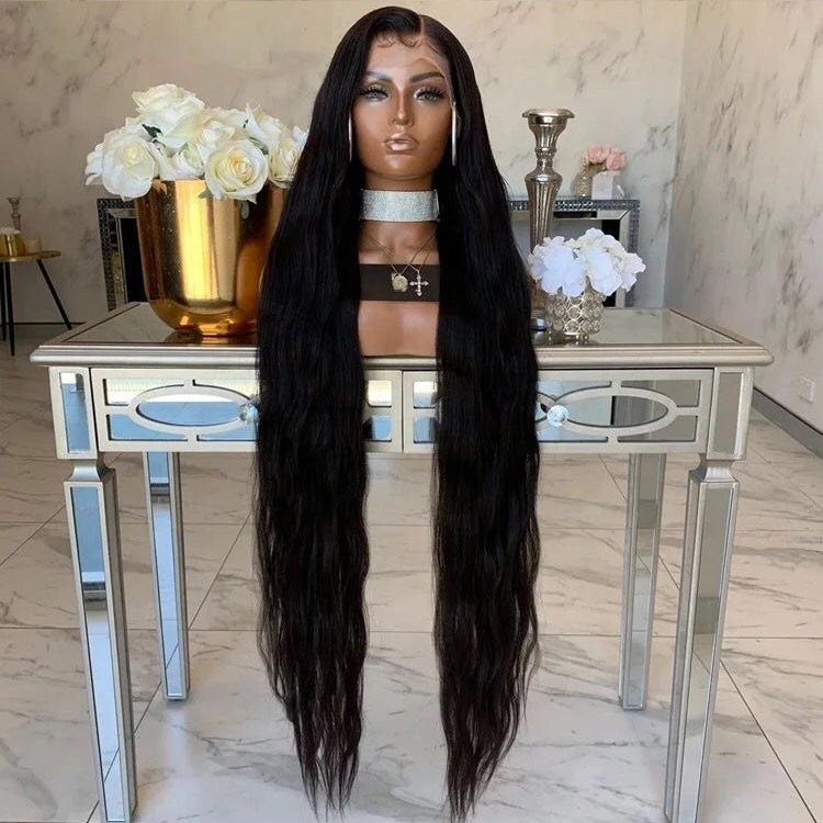 Custom Lace Front Brazilian Black Wavy Human Hair Wig