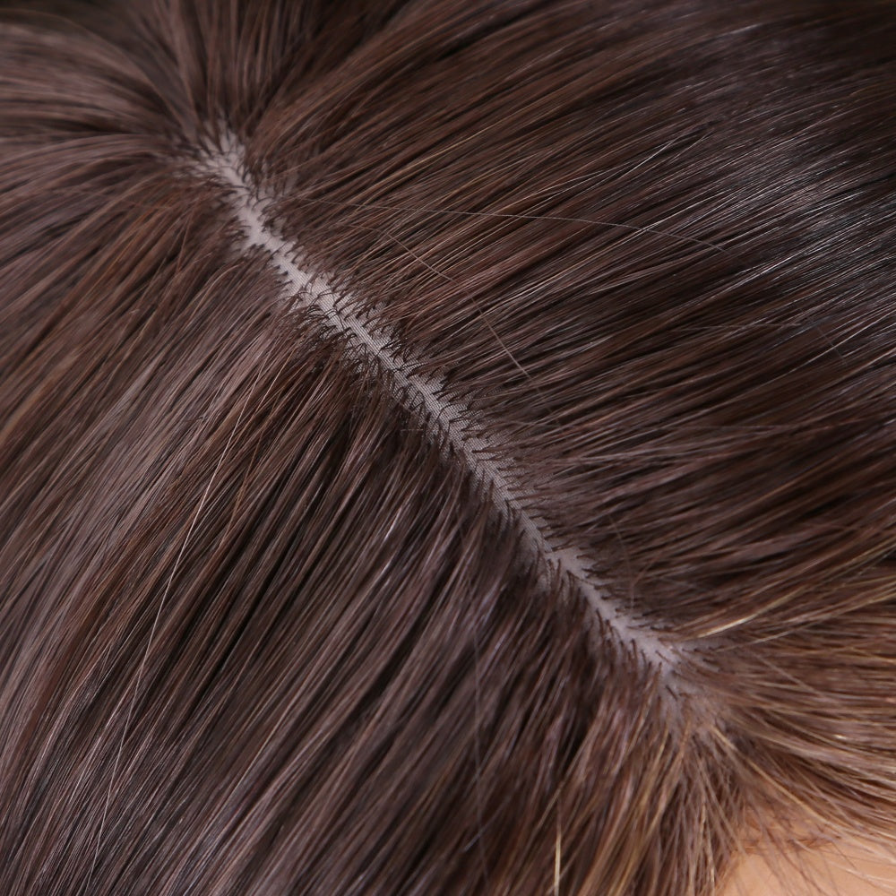 Custom European Brown Ombre HL Straight Human Hair Silk Top Jewish Wig