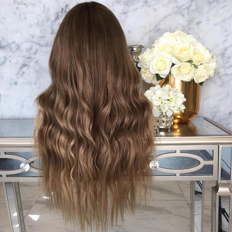 Custom Lace Front European Brown Balayage Wavy Human Hair Wig