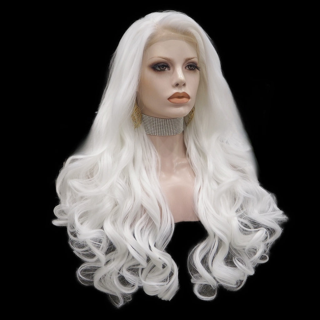 Lace Front Celebrity Synthetic White Heat Resistant Wavy/Straight Hair Wigs