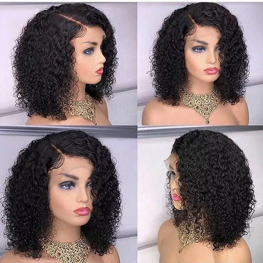 Stock Lace Front Brazilian Natural Black Water Wave Human Hair Wig 12" 180% Density