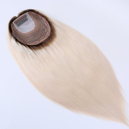 Stock European Ashay White Ombre Straight Double Drawn Human Hair Topper