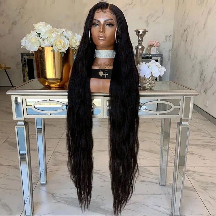 Custom Lace Front Brazilian Black Wavy Human Hair Wig