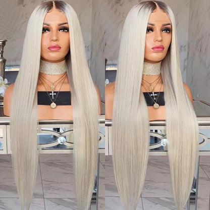 Custom Full Lace European Platinum Ombre Straight Double Drawn Human Hair Silk Top Wig