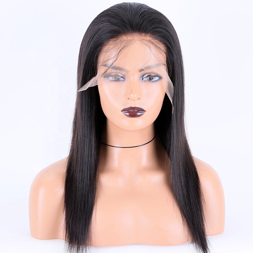 סטוק HD תחרה קדמי אירופאי רמי טבעי שחור טבעי ישר פאות שיער אדם 16"-24" 150% צפיפות