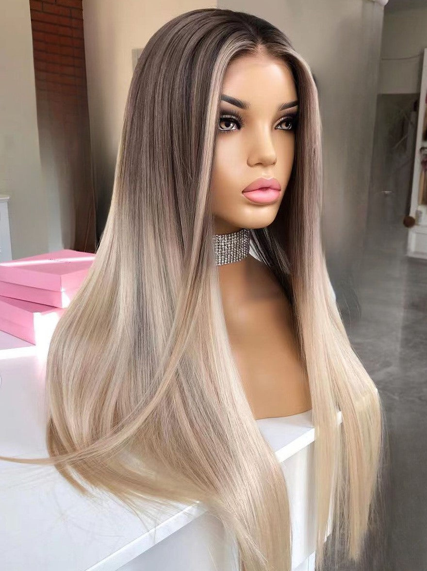 Custom Full Lace European Brown Ombre HL Straight Human Hair Wig