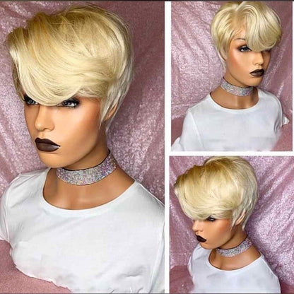 Stock Lace Front Brazilian Black/Blonde Wavy Human Hairt Pixie Wig