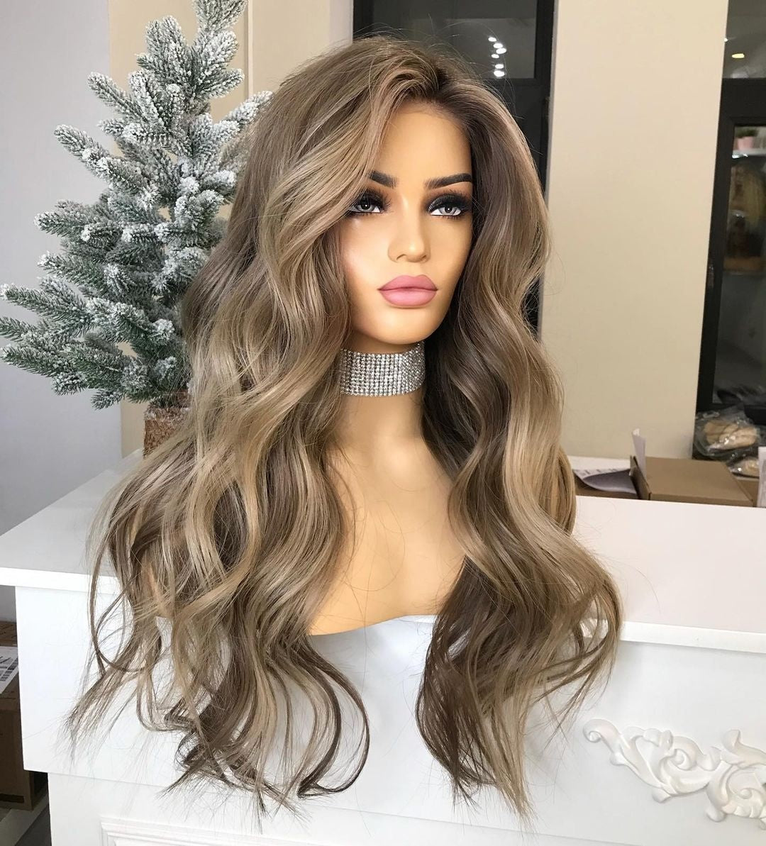 Custom Lace Front European Brown Ombre HL Body Wave Human Hair Wig