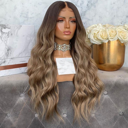 Custom Full Lace Glueless Brazilian Brown Ombre Balayage Body Wave Human Hair Wig