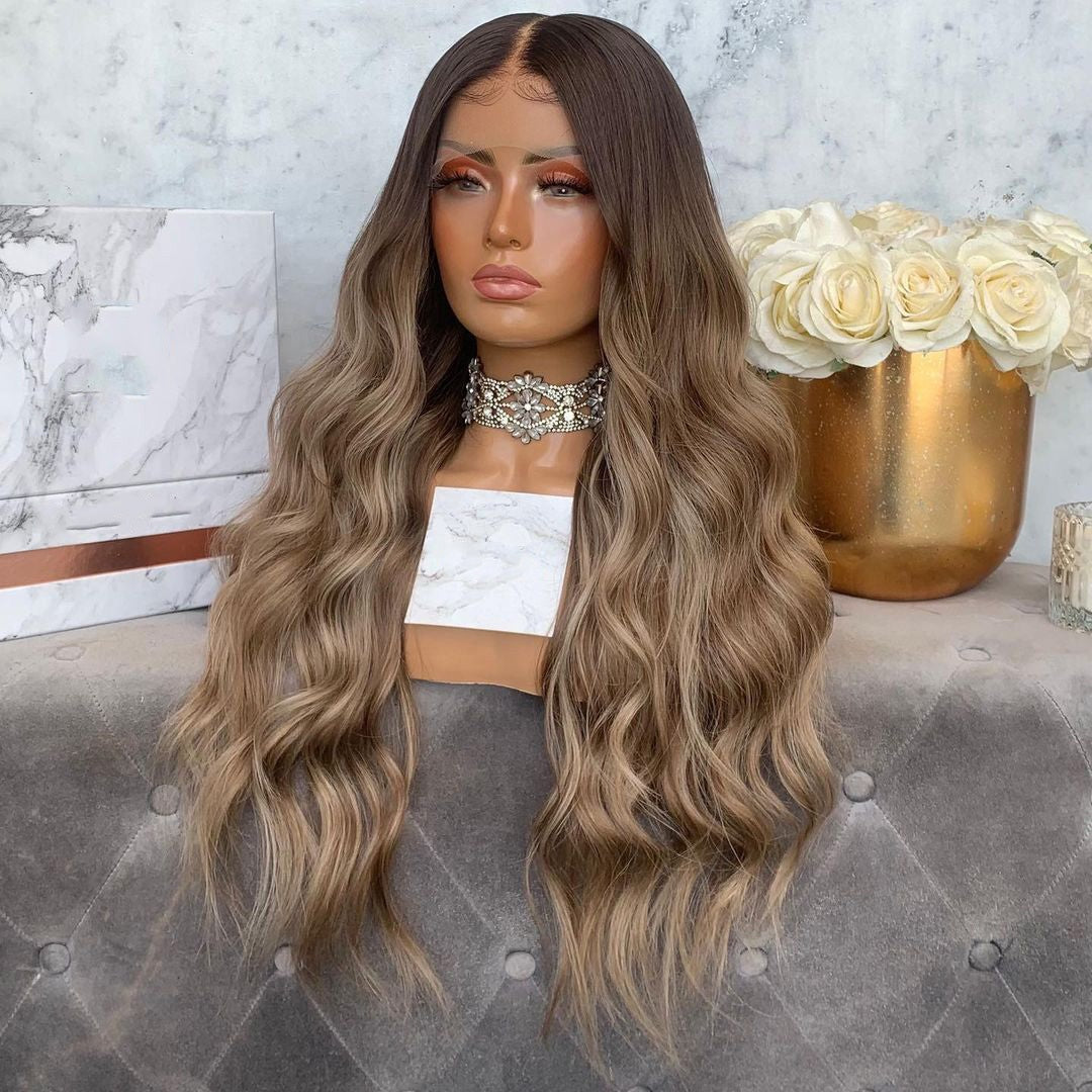 Custom Full Lace Glueless Brazilian Brown Ombre Balayage Body Wave Human Hair Wig