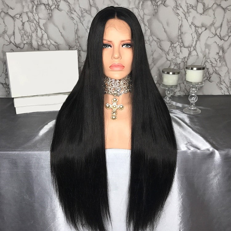 Custom Lace Front Brazilian Black Straight Fake Scalp Wig