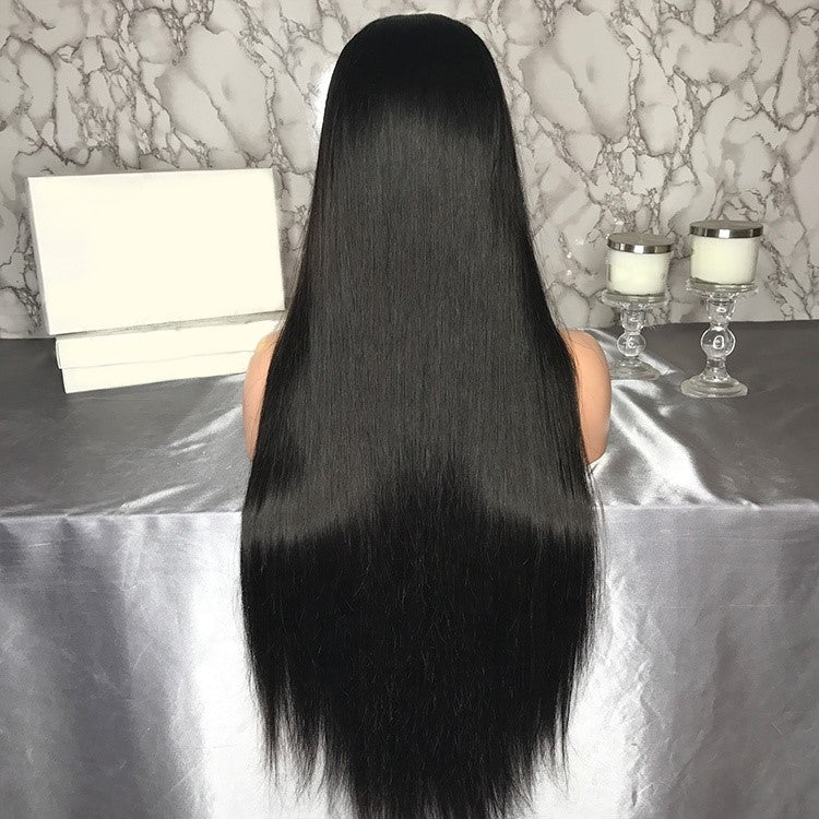 Custom Lace Front Brazilian Black Straight Fake Scalp Wig