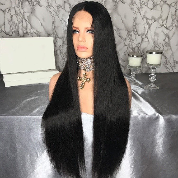 Custom Lace Front Brazilian Black Straight Fake Scalp Wig