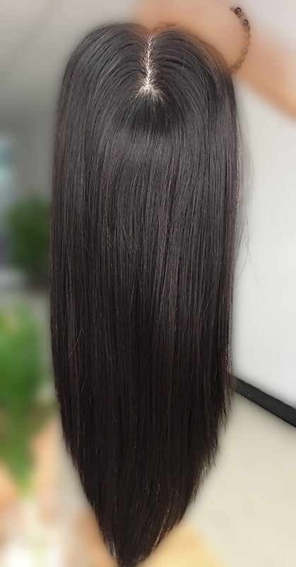 Stock European Regrrow Brown Balayage Natural Straight Double Drawn Human Hair Topper 18" with Silk Top 130% Density