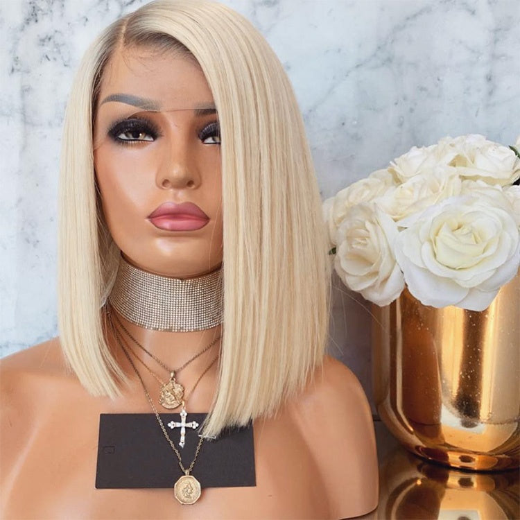 Stock Lace Front Brazilian Blonde Ombre Straight Bob Human Hair Wigs