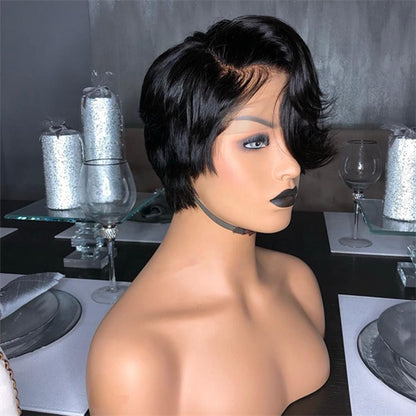 Stock Lace Front Brazilian Natural Black Natural Straight Pixie Human Hair Wig