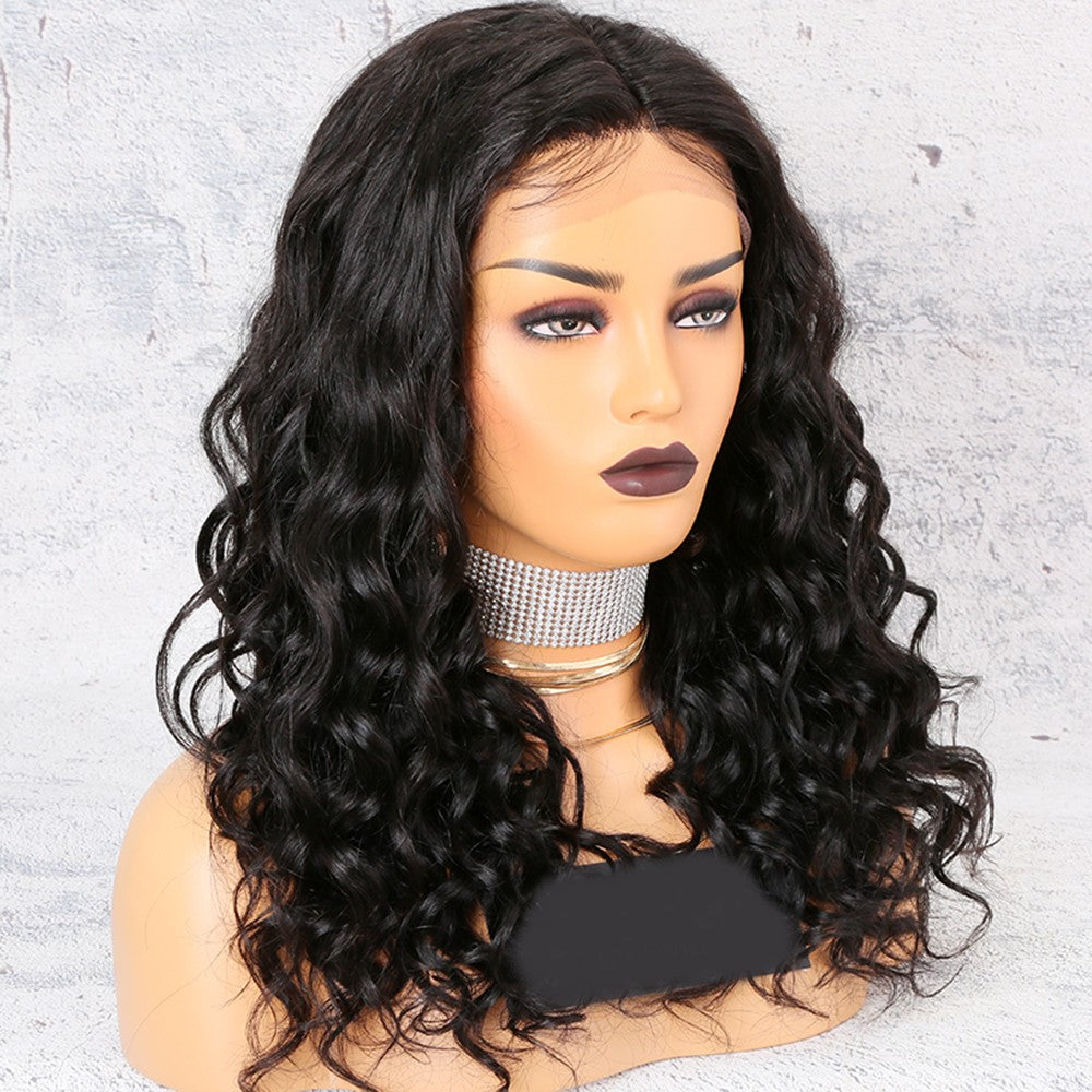 Custom Lace Front Brazilian Black Curly Human Hair Wig