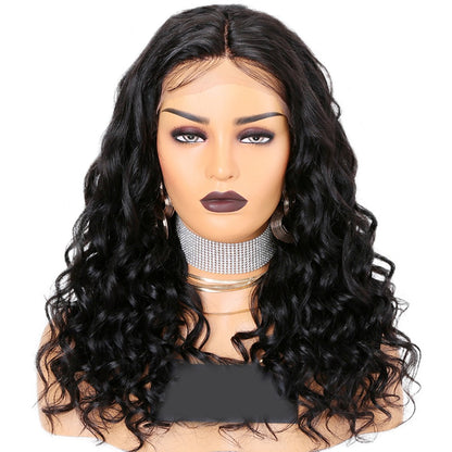 Custom Lace Front Brazilian Black Curly Human Hair Wig