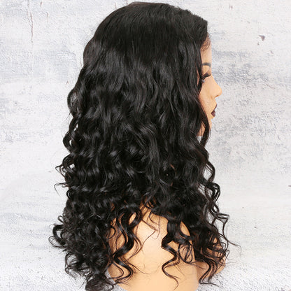 Custom Lace Front Brazilian Black Curly Human Hair Wig