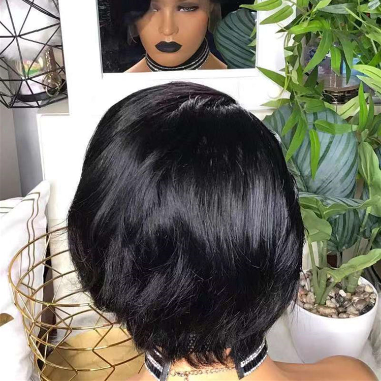 Stock Lace Front Brazilian Natural Black Natural Straight Pixie Human Hair Wig