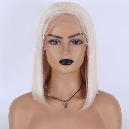 Stock HD Lace Front European Slavic Ash Blonde Straight Bobo Style Human Hair Wigs