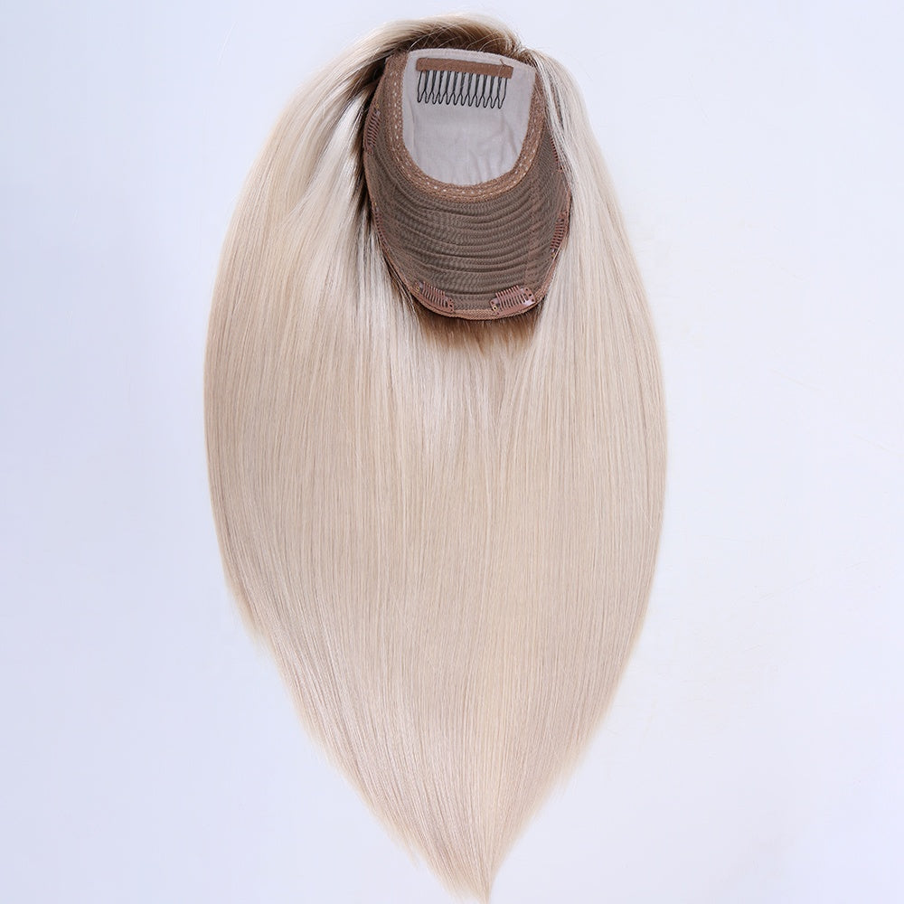 Stock European 9/Ashay White Ombre Natural Straight Double Drawn Human Hair Topper 18" med silketopp 130 % tetthet