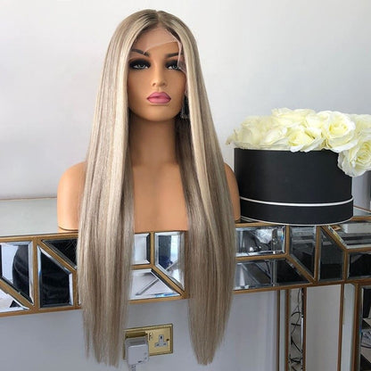 Custom Full Lace European Platinum Balayage Straight Human Hair Wig