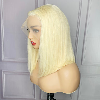 Stock Lace Front Brazilian  Lightest Blonde Straight Bob Human Hair Wig