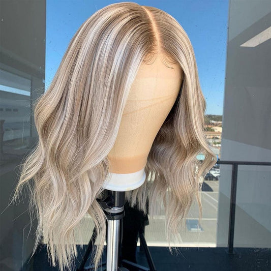 Custom HD Spitzenfront Europäisch Aschbraun/Aschblond Highlights Doppelt gezeichnet Echthaarperücke 14-20" 180%