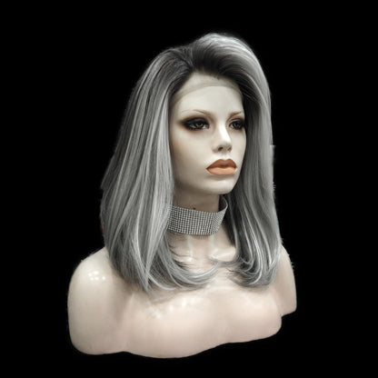 Lace Front Celebrity Grey Ombre HL Heat Resistant Straight Synthetic Bob Wigs