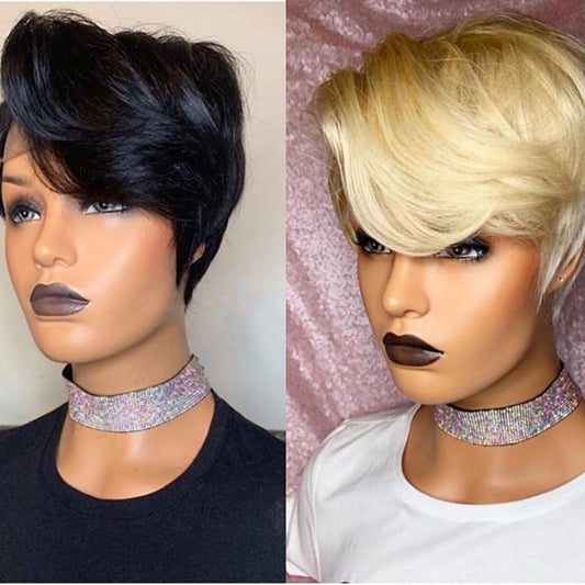 Stock Lace Front Brazilian Black/Blonde Wavy Human Hairt Pixie Wig