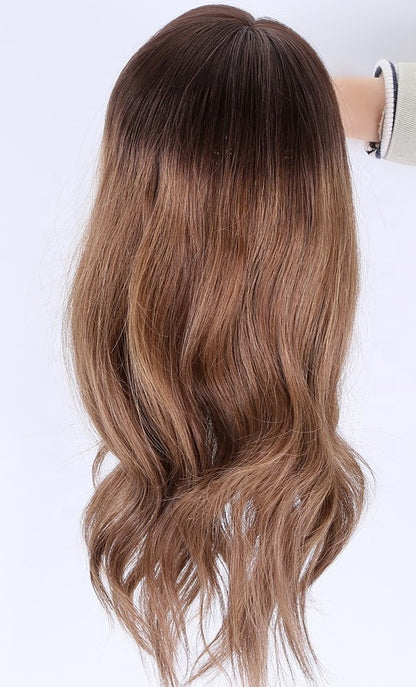 Custom European Brown Ombre HL Straight Human Hair Silk Top Jewish Wig