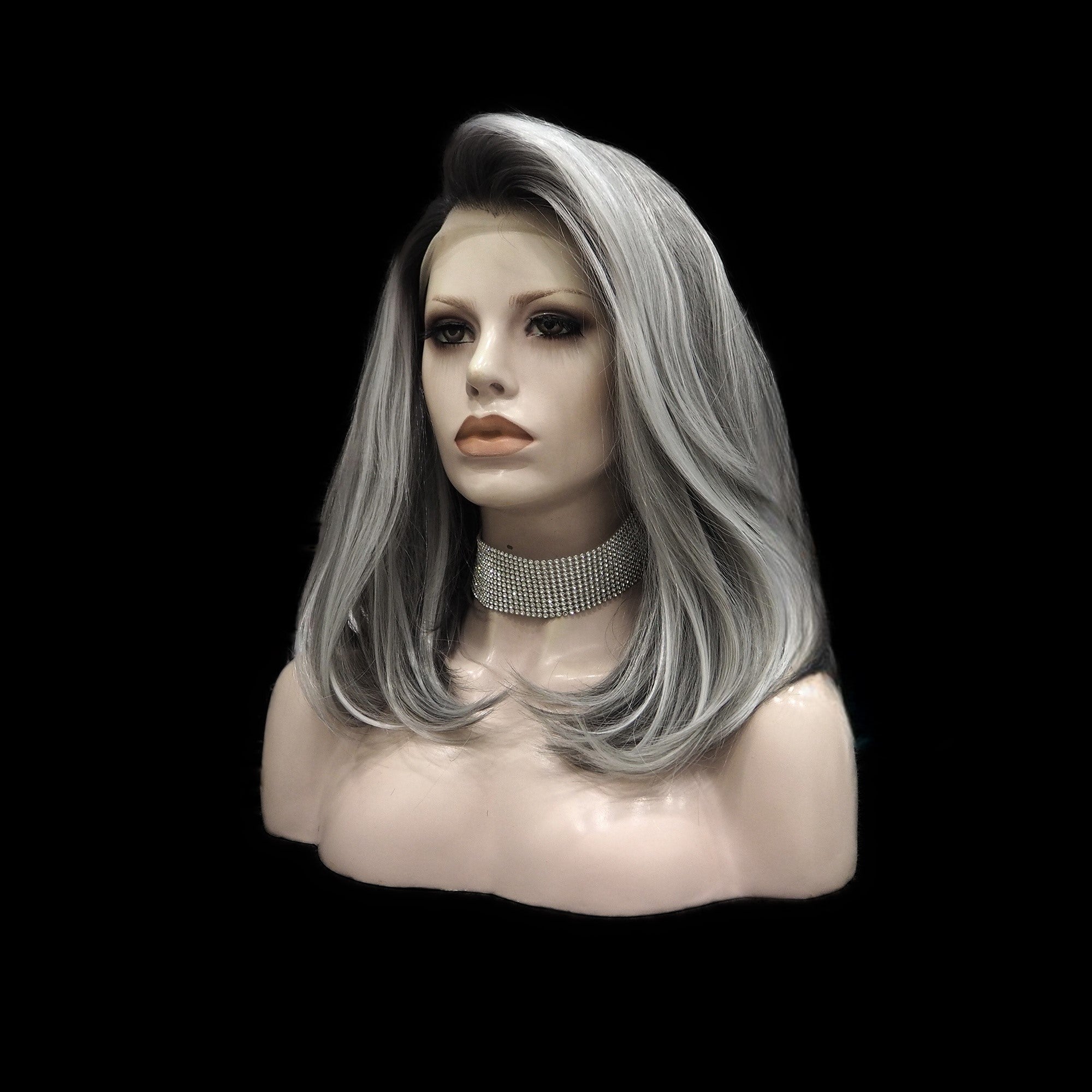 Lace Front Celebrity Grey Ombre HL Heat Resistant Straight Synthetic Bob Wigs