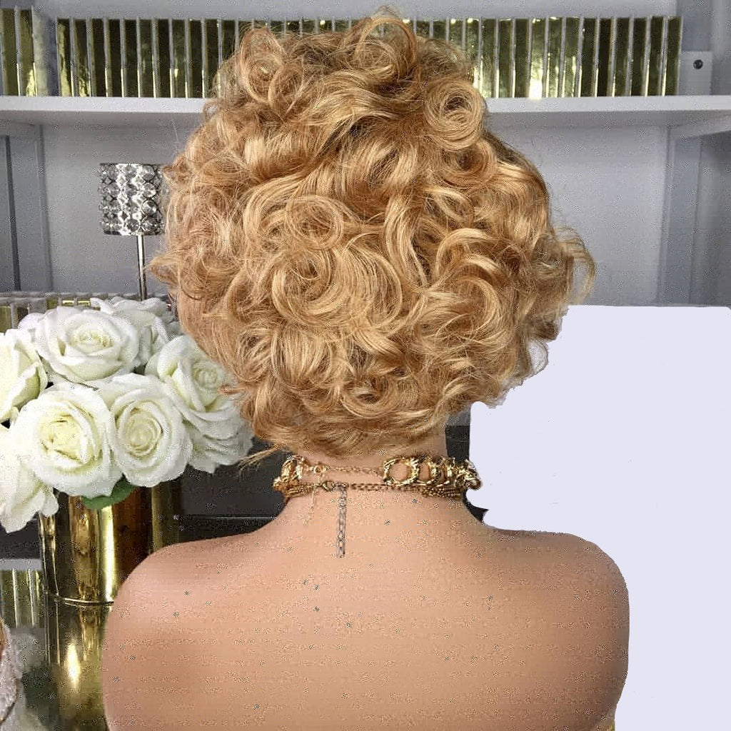 Stock Lace Front Brazilian Strawberry Blonde Curly Pixie Human Hair Wigs