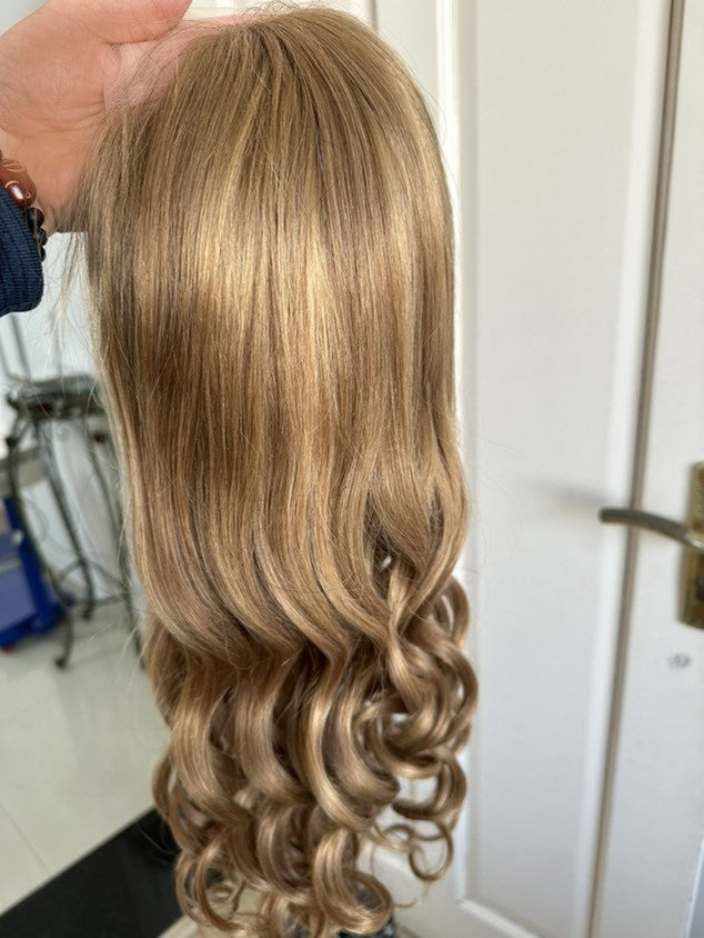 Custom Full HD Lace Glueless Brazilian Rooted Brown Blend with HL Wavy Wig