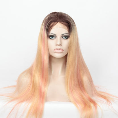 Stock Full Lace Brazilian PU Blonde Ombre Pink HL Human Hair Wig