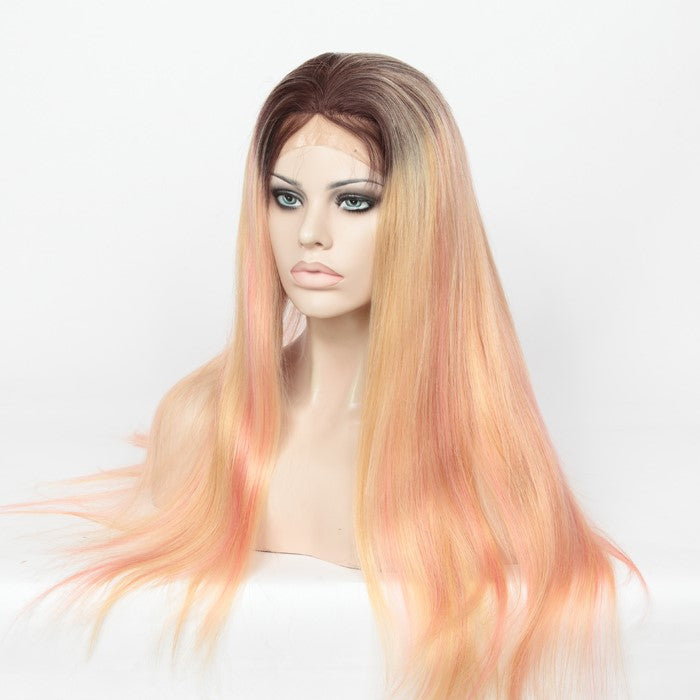 Stock Full Lace Brazilian PU Blonde Ombre Pink HL Human Hair Wig