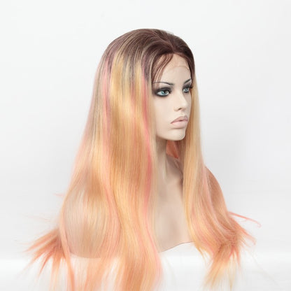 Stock Full Lace Brazilian PU Blonde Ombre Pink HL Human Hair Wig