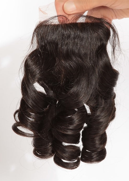 Stock Silk Top Indian Remy Natural Color Big Loose Curl Human Hair Closures 10" 120% Density