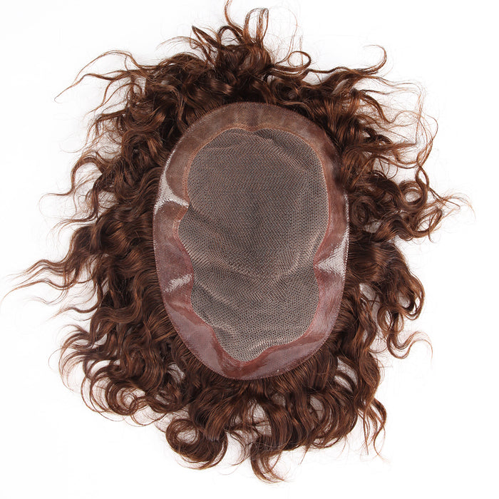 Stock Swiss Lace Brazilian Medium Brown Curly Human Hair Closure 6" with PU 130% Density