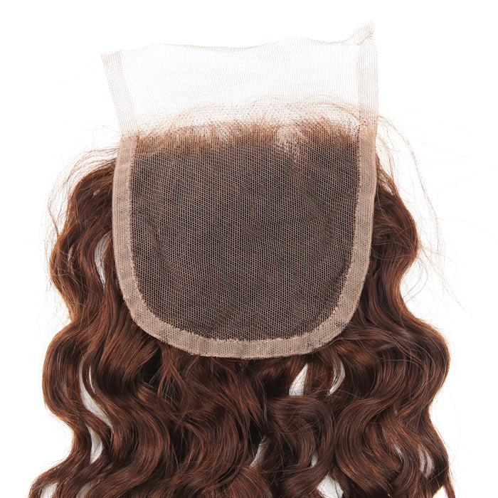 Stock Full lace Indian Remy #4 Natural Curly Human Hair Closure 18" 120% Density