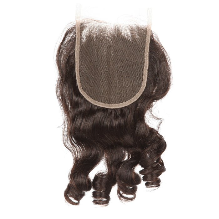 Stock Full lace Indian Remy Natural Color Big Curl Human Hair Closure 16" 120% Density