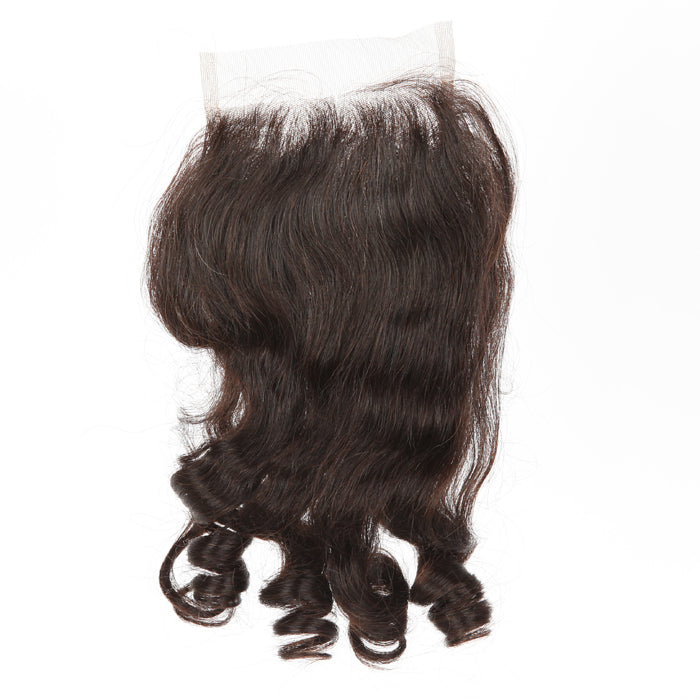 Stock Full lace Indian Remy Natural Color Big Curl Human Hair Closure 16" 120% Density