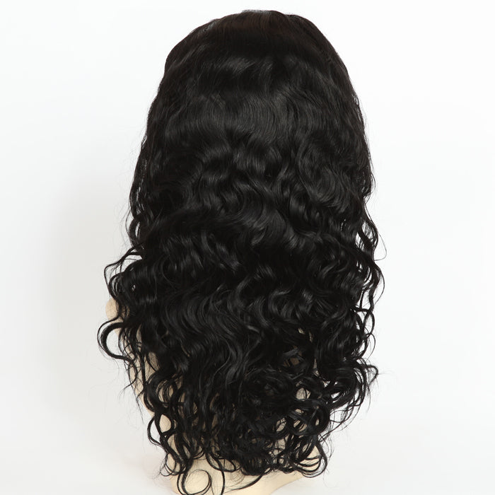 Stock Full Lace Indian Remy Jet Black Very Wavy 25mm Human Hair Wig