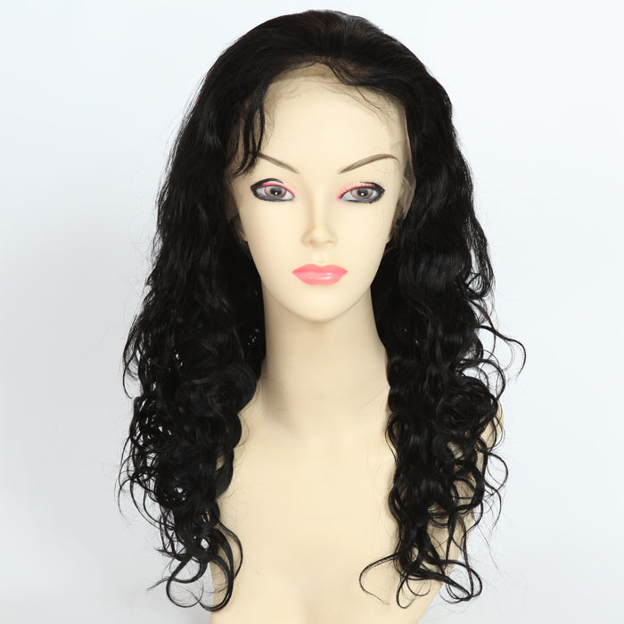 Stock Full Lace Indian Remy Jet Black Very Wavy 25mm Human Hair Wig