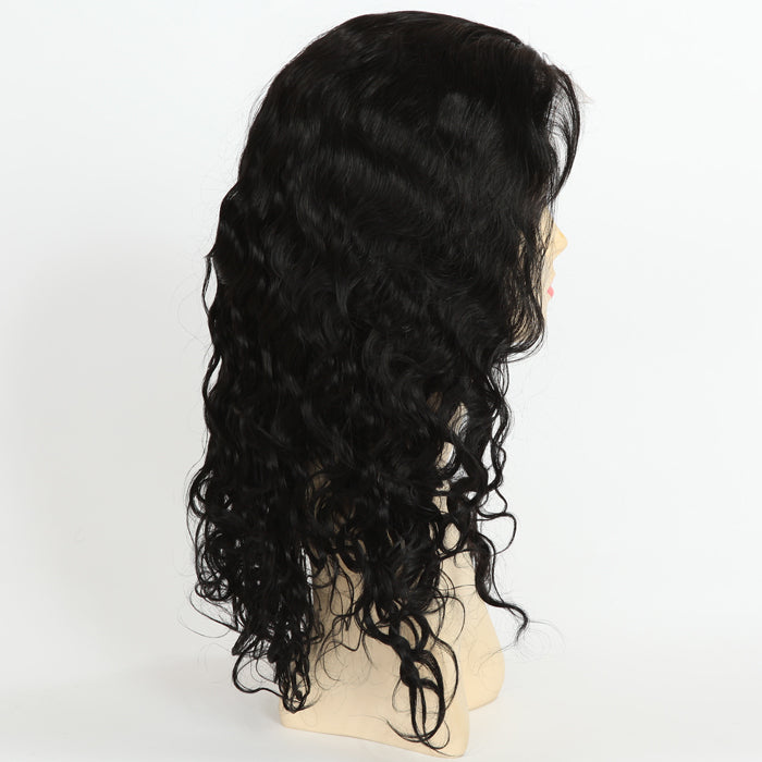 Stock Full Lace Indian Remy Jet Black Very Wavy 25mm Human Hair Wig