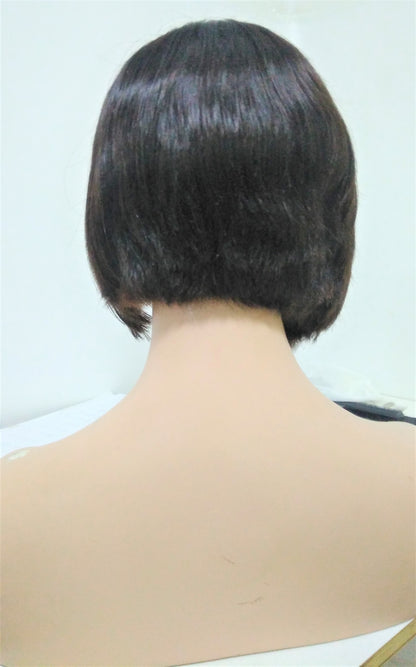 Stock Lace Front Brazilian Black Straight Pixie Angular Bob Human Hair Wig