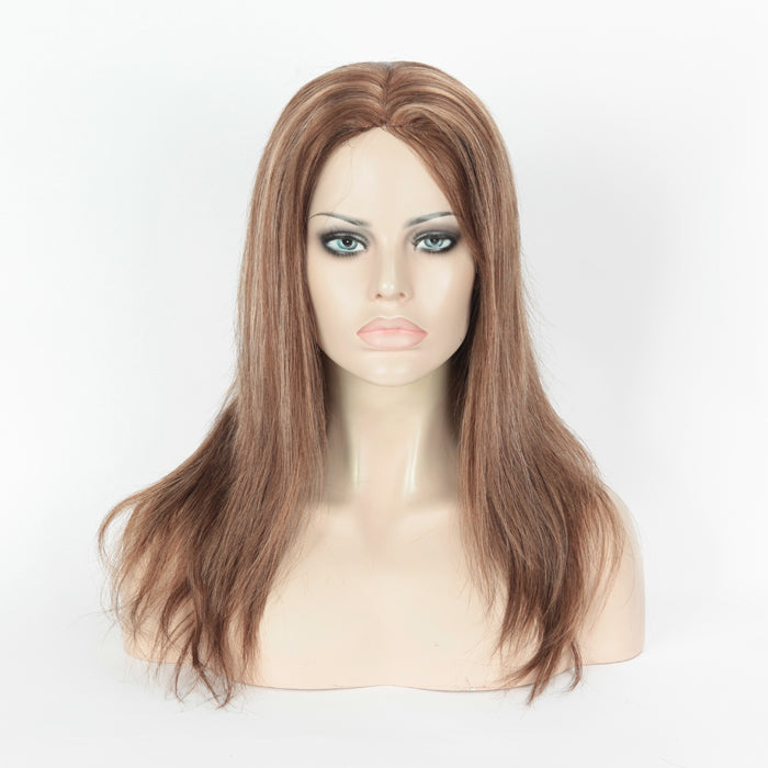 Stock Glueless European Golden Brown Evenly Blended with HL Straight Human Hair Wig