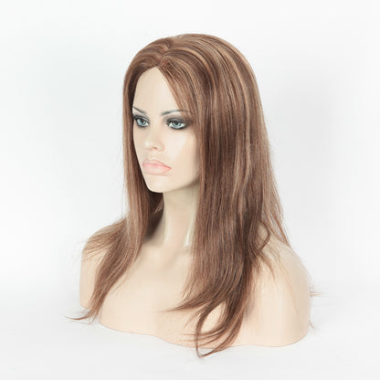 Stock Glueless European Golden Brown Evenly Blended with HL Straight Human Hair Wig