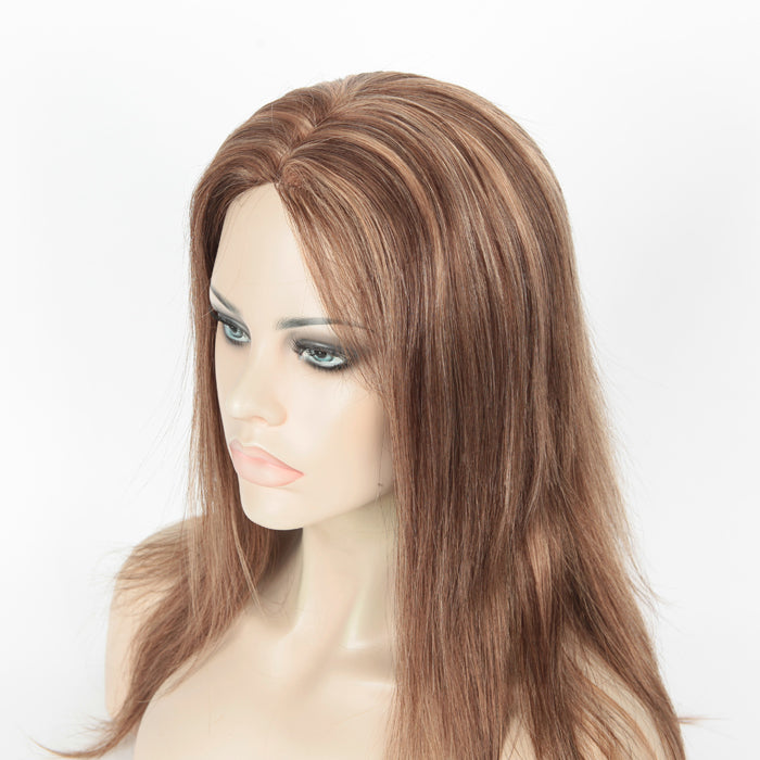 Stock Glueless European Golden Brown Evenly Blended with HL Straight Human Hair Wig